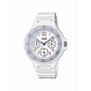 Casio Women's Sport Classic Silver Multi Dial Watch, White Resin Strap