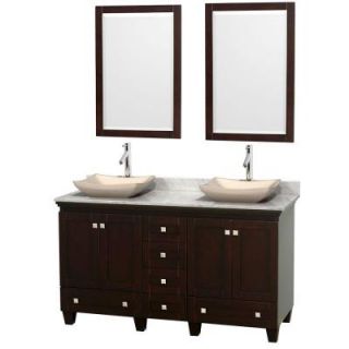 Wyndham Collection Acclaim 60 in. W Double Vanity in Espresso with Marble Vanity Top in Carrara White, Ivory Sinks and 2 Mirrors WCV800060DESCMGS2M24