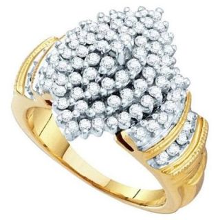 10K Yellow Gold 1.00ctw Glamorous Pave Diamond Ladies Cluster Marquise Ring