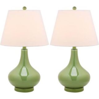 Safavieh Lighting 24 inches Amy Gourd Glass Green Table Lamps (Set of 2)