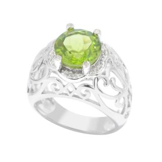 Sterling Silver Peridot and White Zircon Scrollwork Ring   16305253