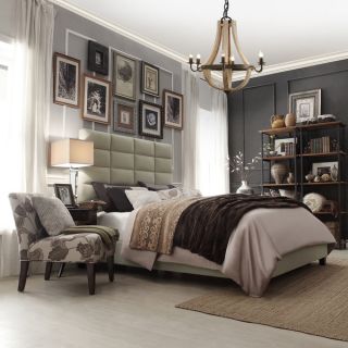 INSPIRE Q Tower Taupe Velvet High Profile Upholstered Bed  