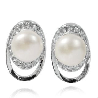 De Buman Sterling Silver Freshwater Pearl and Cubic Zirconia Earrings