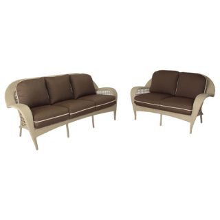 Somette Sierra Outdoor Wicker Sofa and Loveseat Set with Brown