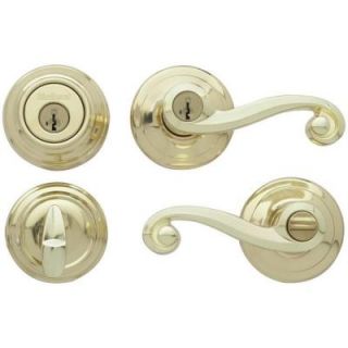 Kwikset Lido Polished Brass Exterior Entry Lever and Single Cylinder Deadbolt Combo Pack Featuring SmartKey 991LL 3 SMT CP