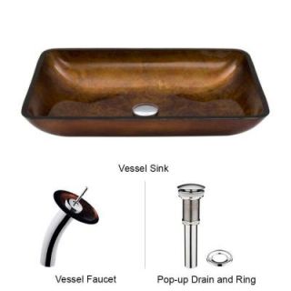 Vigo Rectangular Glass Vessel Sink in Russet Glass with Waterfall Faucet Set in Chrome VGT007CHRCT