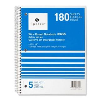 Sparco Quality Wirebound 5 subject Notebook   180 Sheet   College Ruled   8" X 10.50"   1 Each   Bright White Paper Assorted Cover (SPR83255)