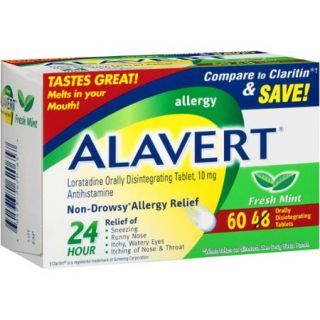 Alavert 24 Hour Non Drowsy Allergy Relief Orally Disintegrating Tablets in Fresh Mint Flavor 60 Count