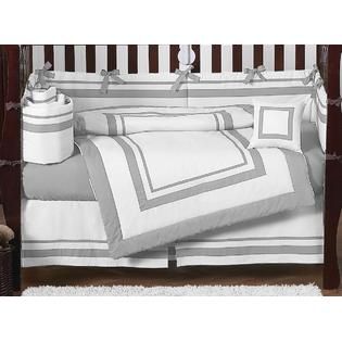 Sweet Jojo Designs  Hotel White and Gray Collection 9pc Crib Bedding