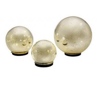 Set of 3 Lit Indoor Outdoor Mercury Glass Spheres w/Timer —
