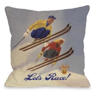 Lets Race Vintage Ski Throw Pillow