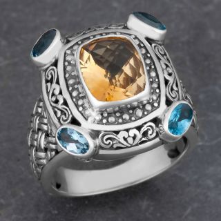 Sterling Silver Citrine and Blue Topaz Cawi Cocktail Ring (Indonesia