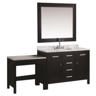 Design Element London 48 in. W x 22 in. D Vanity in Espresso with Marble Vanity Top in Carrara White, Mirror and Makeup Table DEC076C_MUT