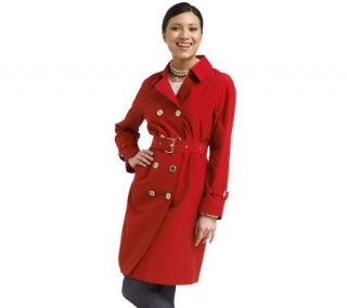 Isaac Mizrahi Live Trench Coat with Logo Buttons —
