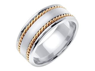 14K Two Tone Gold Comfort Fit Flat Surface Braided Men'S 8 Mm Wedding Band