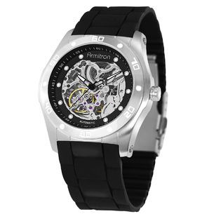 Armitron Mens 21 Jewel Skeleton Automatic Watch w/Silver Dial & Black