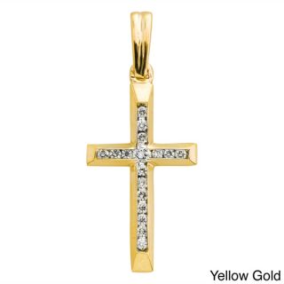 10k Gold 1/10ct TDW Diamond Cross Necklace (H I, I2 I3)  