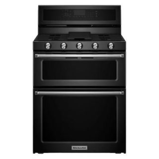 KitchenAid 30 in. 6.0 cu. ft. Double Oven Gas Range with Self Cleaning Convection Oven in Black KFGD500EBL