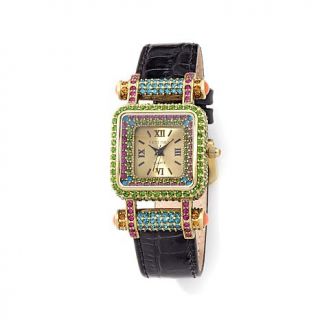 Heidi Daus "Timeless Beauty" Crystal Case Croco Embossed Leather Strap Watch   7634936