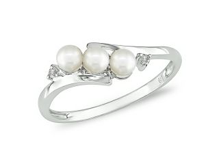 3.5 4 mm Freshwater Pearl and Diamond Accent Ring in 10k White Gold