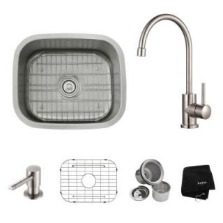 KRAUS All in One Undermount Stainless Steel 20.75 in. Single Bowl Kitchen Sink with Kitchen Faucet KBU11 KPF2160 SD20