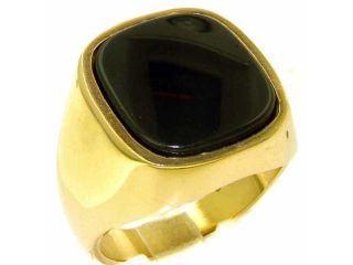 Luxury 9K Yellow Gold Mens Large Cushion Cut Onyx Signet Ring   Size 11.75   Finger Sizes 8 to 12 Available