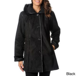 Excelled Womens Black Faux Shearling 3/4 length Coat   13929083