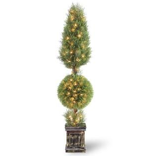 National Tree Company 60 Lighted Juniper Cone and Ball Topiary Tree