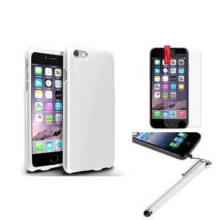 Insten White Hard Snap On Rubberized Case+Stylus+Colorful Protector For iPhone 6 Plus / 6S Plus 5.5"