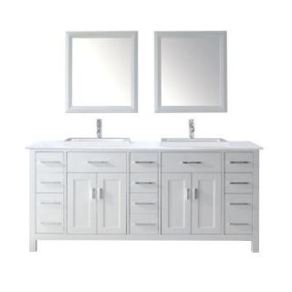 Studio Bathe Kelly 75 in. Vanity in White with Solid Surface Marble Vanity Top in Carrara White and Mirror KELLY 75 MID WH SSC