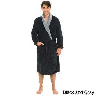 Del Rossa Mens Contrasting Shawl Collar Fleece Bath Robe  