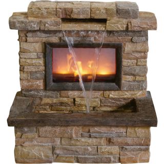 Stonewall Waterfall Fountain with Fire — 24.5in.H  Lawn Ornaments, Planters   Fountains