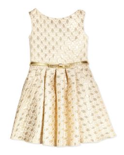 Zoe Sleeveless Jacquard Circle Dress, Gold, Size 7 14