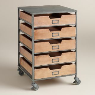 Wood and Metal 5 Drawer Frederick Rolling Cart