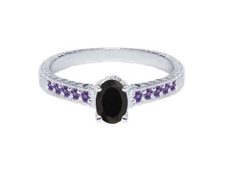 1.08 Ct Oval Black Onyx Purple Amethyst 18K White Gold Engagement Ring