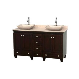 Wyndham Collection Acclaim 60 in. W Double Vanity in Espresso with Marble Vanity Top in Ivory and Ivory Sinks WCV800060DESIVGS2MXX