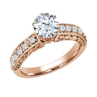 1.30 Ct Round White VS Topaz 925 Rose Gold Plated Silver Ring