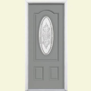 Masonite 36 in. x 80 in. New Haven Three Quarter Oval Lite Painted Smooth Fiberglass Prehung Front Door with Brickmold 36904