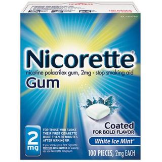 Nicorette Stop Smoking Aid Nicotine Gum, White Ice Mint Flavor, 2mg, 100 Pieces