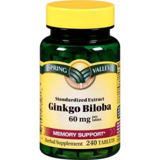 Spring Valley Standardized Extract Ginkgo Biloba Herbal Supplement Tablets, 60mg, 240 count