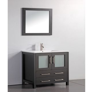 Ceramic Top 36 inch Sink Espresso Bathroom Vanity and Matching Framed