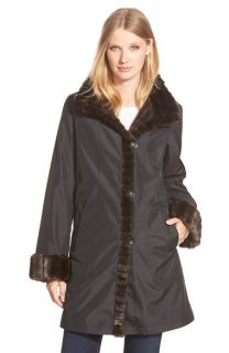 Gallery A Line Storm Coat with Faux Fur Lining & Trim (Regular & Petite)