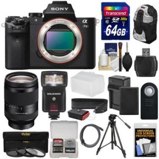 Sony Alpha A7 II Digital Camera Body with FE 24 240mm Lens + 64GB Card + Battery + Charger + Backpack + Tripod + Flash + Kit