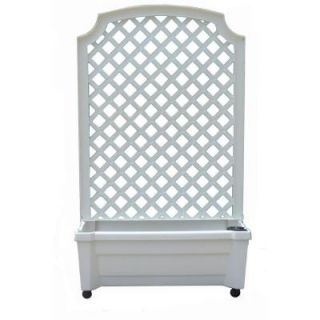 Calypso 31 in. x 13 in. White Plastic Planter with Trellis and Water Reservoir 1.416