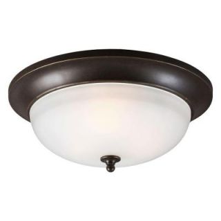 Sea Gull Lighting Humboldt Park 3 Light Outdoor Burled Iron Fluorescent Ceiling Flushmount with Satin Etched Glass 7827403BLE 780