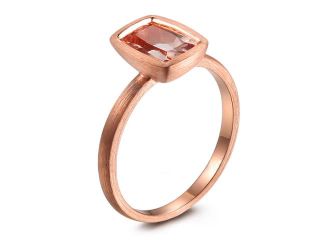 Bezel Cushion 6x8mm Pink VS Morganite Solid 14K Rose Gold Solitaire Wedding Ring