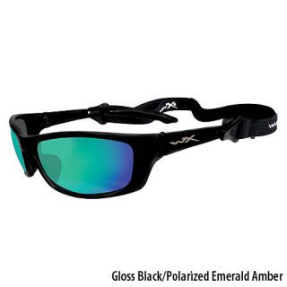 Wiley X P 17 Sunglasses   Glossy Black Frame/Polarized Emerald Green Lens 439033