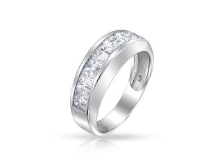 Bling Jewelry Sterling Silver Wedding Band Invisible Cut CZ Mens Ring