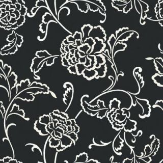 The Wallpaper Company 8 in. x 10 in. Black and White Large Scale Dramatic Floral Outline Wallpaper Sample WC1283368S