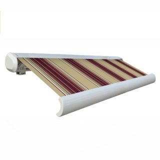 Awntech 216 in Wide x 122 in Projection Burgundy/Tan Stripe Slope Patio Retractable Manual Awning